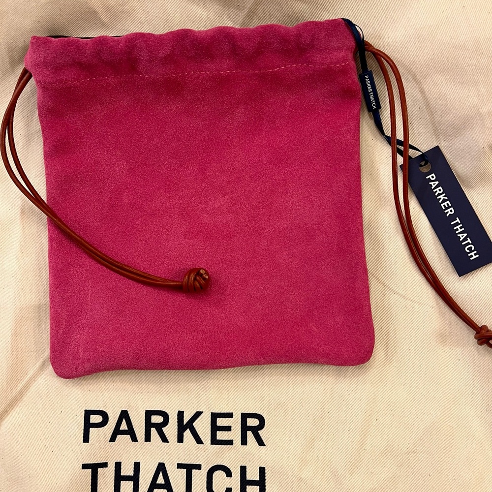 NWT Parker Thatch Pink Suede / Burgundy Leather Drawstring Pouch